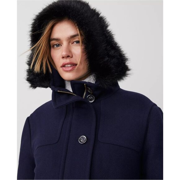 ANN TAYLOR $258 Loft Weekend Collection Faux Fur Trim Duffle Coat XXL - Picture 2 of 7